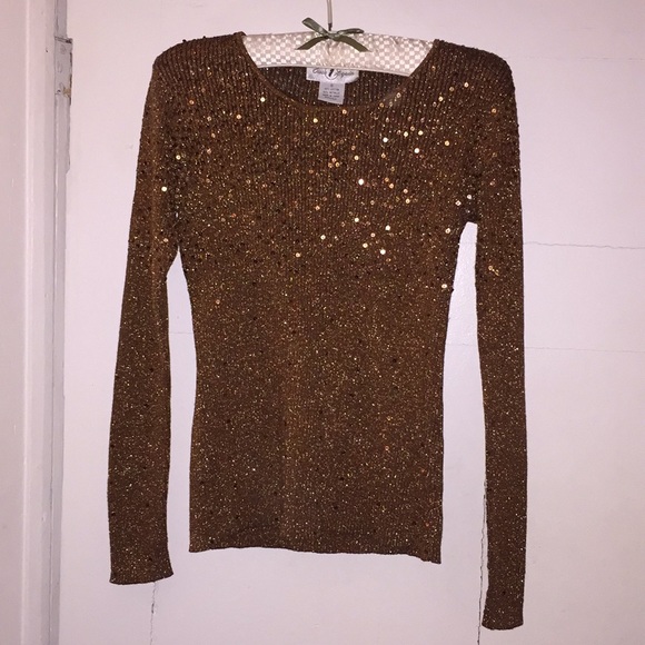Bronze knit long sleeve sequin top - Picture 1 of 7